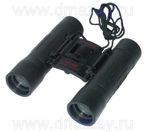 Бинокль призменный с центральной фокусировкой STURMAN® 12x25 компактный складной обрезиненный черный